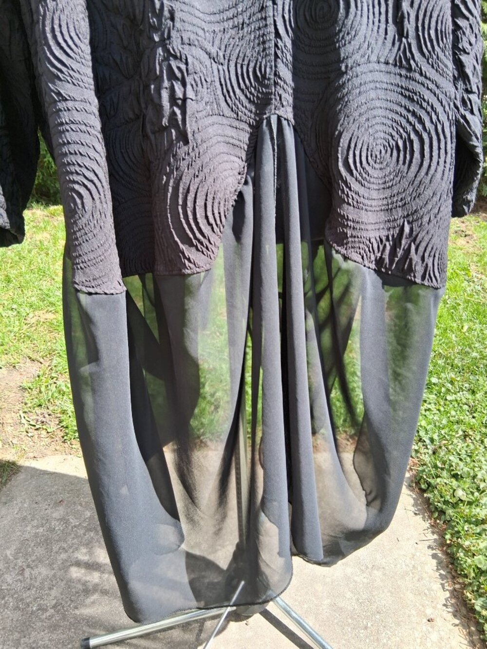 Black Textured Open-front Jacket chiffon trim with draped design Gorgeous XL + - Picture 10 of 14